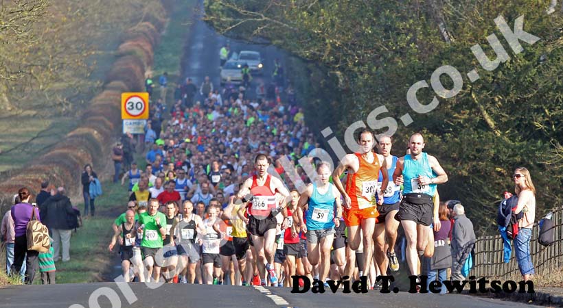 Soon after the start of the Run Northumberland Half Marathon, Wallington, Northumberland.